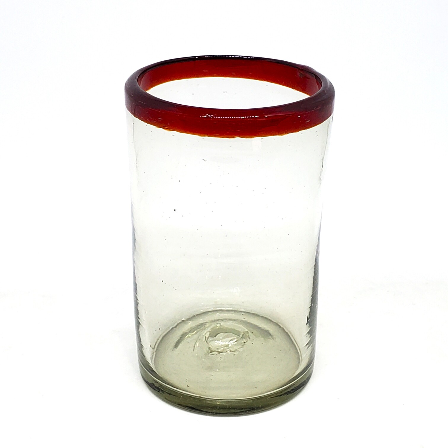 Vasos de Vidrio Soplado / Juego de 6 vasos grandes con borde rojo rubí / Éstos artesanales vasos le darán un toque clásico a su bebida favorita.